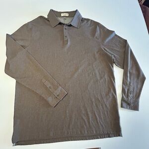 Peter Millar Cotton & Cashmere Long Sleeve Polo Shirt, Tan, Sz XL